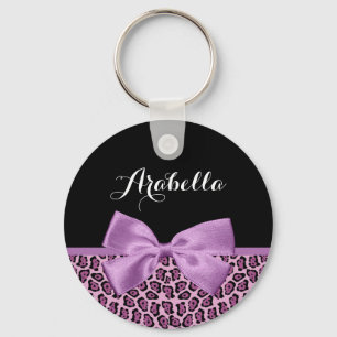 Llavero Girly Purple Jaguar Print Cute Bow con nombre