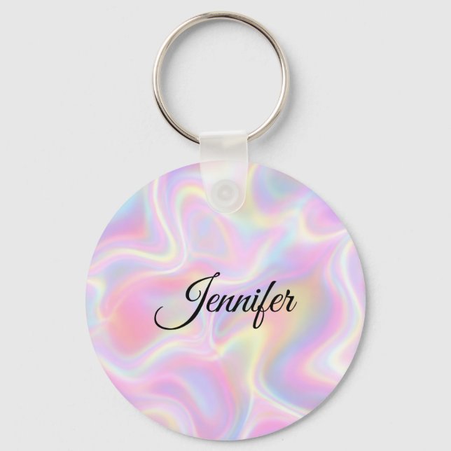 Llavero Girly Vibrant Pastel Holographic Swirl Design      (Anverso)