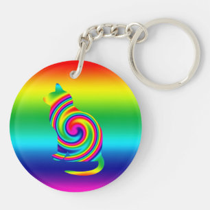 Llavero Giro formado gato del arco iris