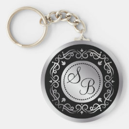 Llavero Giros plateados en Boda negro monogramados