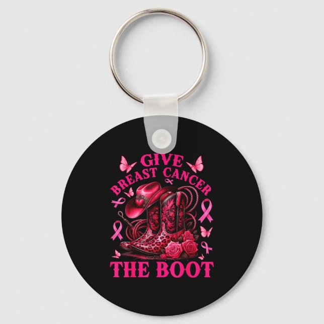 Llavero Give Breast Cancer The Boot Cowgirl Cancer Awarene (Anverso)