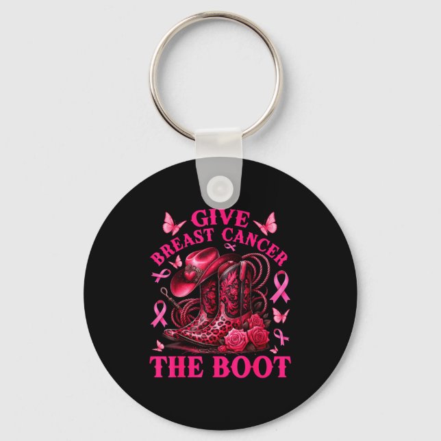 Llavero Give Breast Cancer The Boot Cowgirl Cancer Awarene (Anverso)