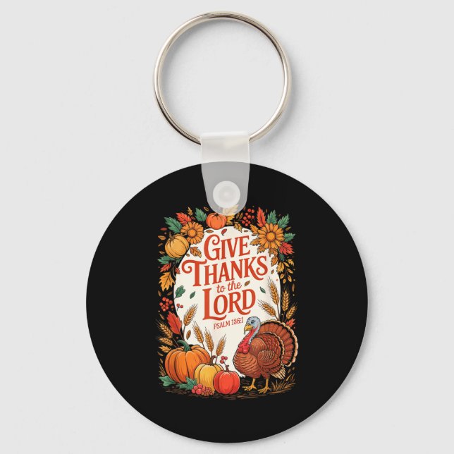 Llavero Give Thanks To The Lord Fall Pumpkin Thanksgiving  (Anverso)
