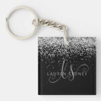 Glam Black Silver Purpurina Monograma Nombre