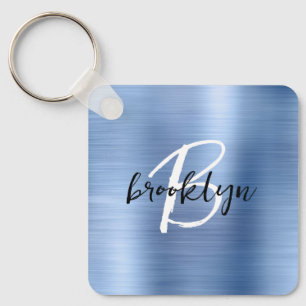 Llavero Glam Blue Monograma De Metal Cepillado 