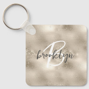 Llavero Glam Champagne Oro Glitter Brillo Monograma
