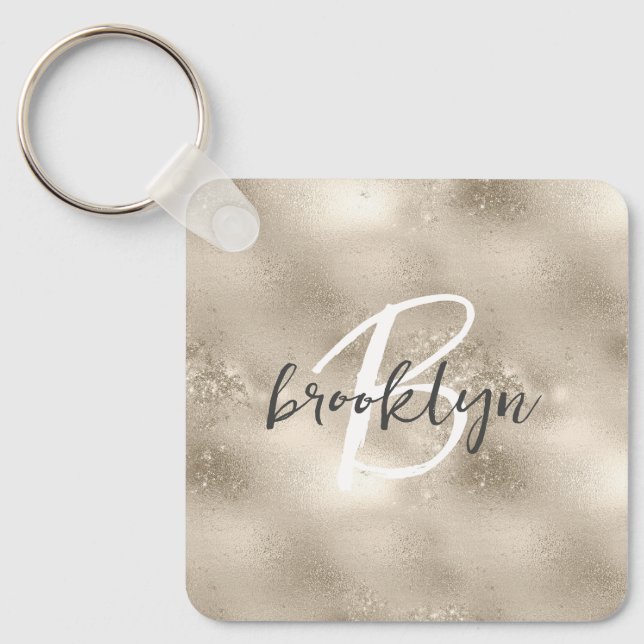 Llavero Glam Champagne Oro Glitter Brillo Monograma  (Anverso)