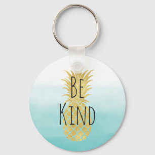 Llavero Glam Gold Pineapia Aqua Watercolor Ombre
