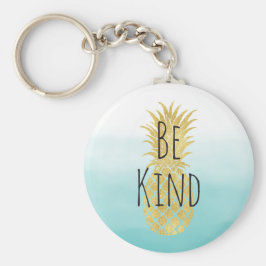 Llavero Glam Gold Pineapple Aqua Watercolor Ombre