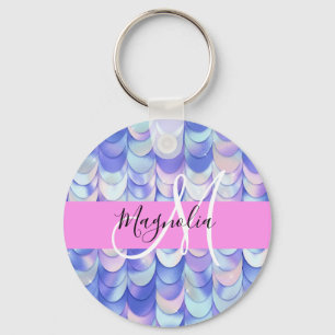 Llavero Glam irlandescente Blue Mermaid Scales Nombre Mono
