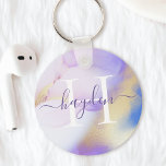Llavero Glam Lilac Gold Resumen Paint Elegante Monograma<br><div class="desc">Personaliza fácilmente este estilo glamoroso de pintura de acuarela lila abstracta y el fondo falso de pulverización dorada con tus detalles personalizados.</div>