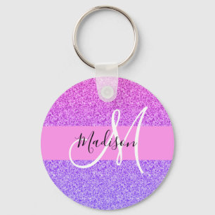 Llavero Glam Morado Rosa Brillo Destello Gradiente Monogra