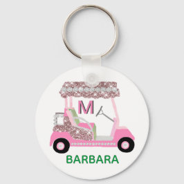 Llavero Glam Name Monogram Rosa Gold Golf Cart Keychain