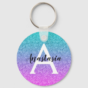 Llavero Glam Purple Aqua Purpurina Sparkle Gradiente Monog