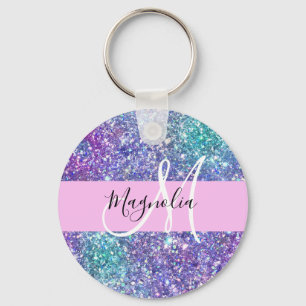 Llavero Glam Purple, Blue & Green Glitter Sparkle Monogram