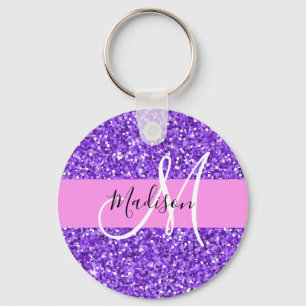 Llavero Glam Purple & Pink Purpurina Sparkle Monograma