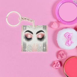 Llavero Glam Purpurina Rosa Eyelashes Monograma Keychain