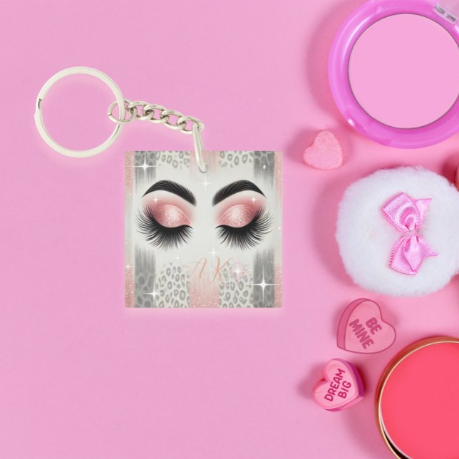 Llavero Glam Purpurina Rosa Eyelashes Monograma Keychain ( Dreamy glam for your keys — personalized just for you!)