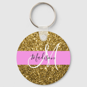 Llavero Glam Rosa y Gold Purpurina esparcen nombre monogra