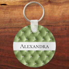 Llavero Glam Sage Green faux Velvet Luxury Name