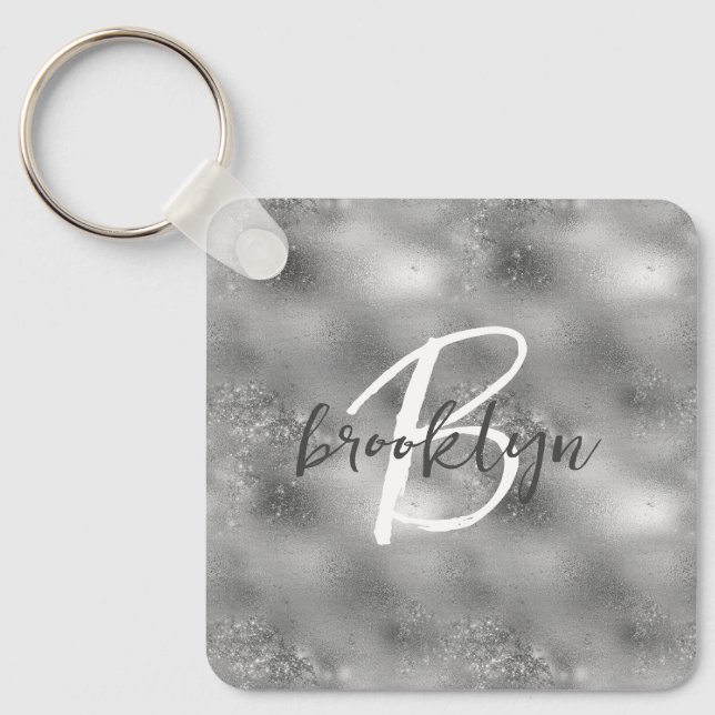 Llavero Glam Silver Glitter Sparkle Monogram  (Anverso)