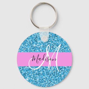Llavero Glam Sky Blue Purpurina Rosa Parkles Nombre Monogr