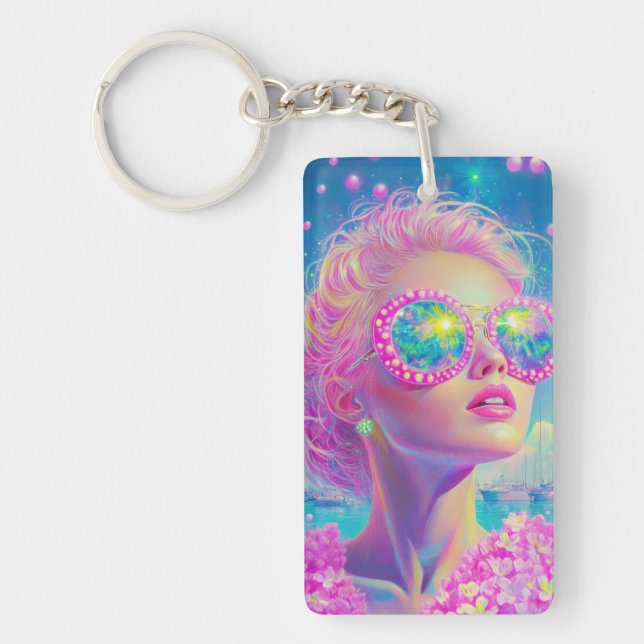 Llavero Glamorosa mujer neón con gafas de espuma (Frente)