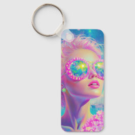 Llavero Glamorosa mujer neón con gafas de espuma