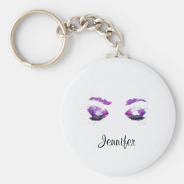 Llavero Glamorosos Ojos Púrpuros y Flores Acuarela