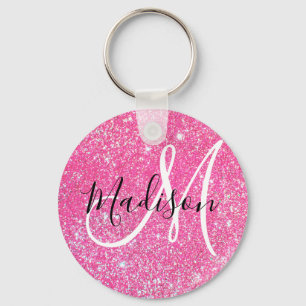 Llavero Glamour Femenino Rosa Brillante Purpurina Monogram