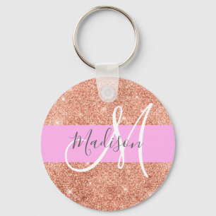 Llavero Glamour Femenino Rosa Dorado Brillante Monograma N