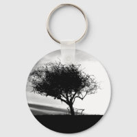 Glastonbury Hawthorn. Árbol. Blanco y negro.