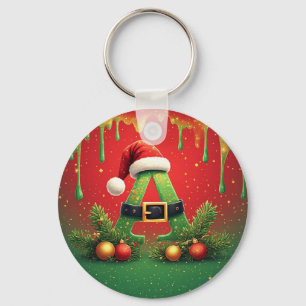Llavero Glitter Dorado A Para Navidad Familiar