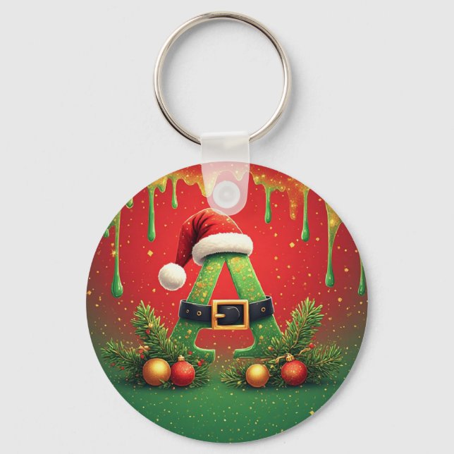 Llavero Glitter Dorado A Para Navidad Familiar (Anverso)