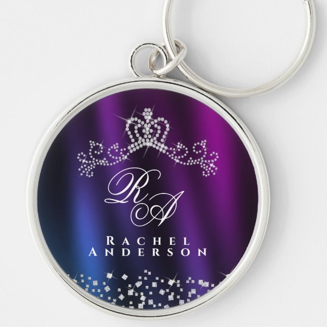 Llavero Glittering Crown Monograma Azul morado (Frente)
