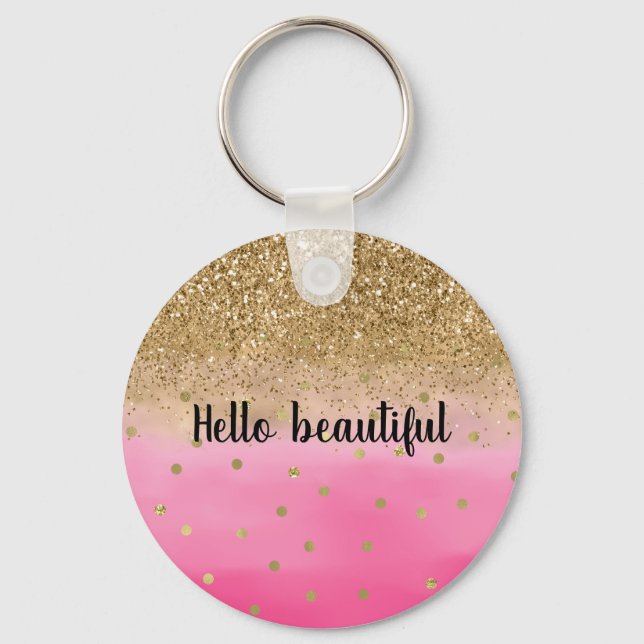Llavero Glitz Confetti Purpurina de oro color de agua rosa (Anverso)