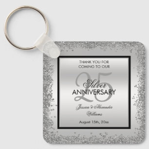 Llavero Glitzy Silver y Black 25º Aniversario del Boda