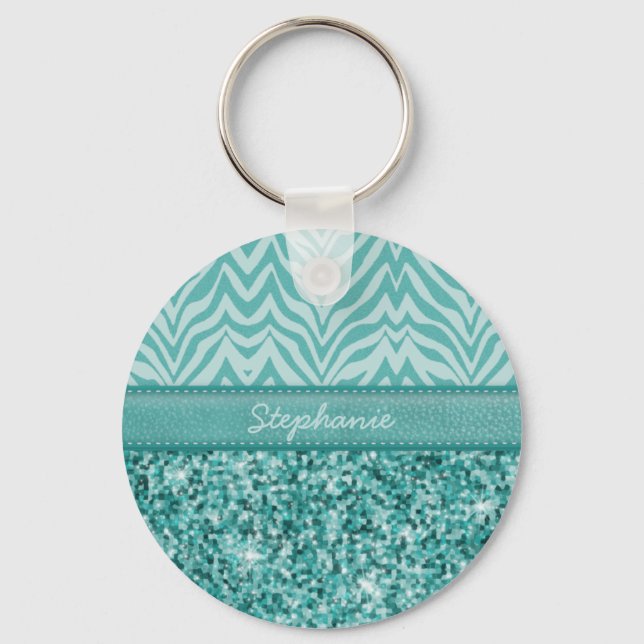 Llavero Glitzy Verde azulada Zebra (Anverso)