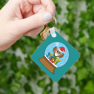 Llavero Globe de nieve con búho de Santa Claus