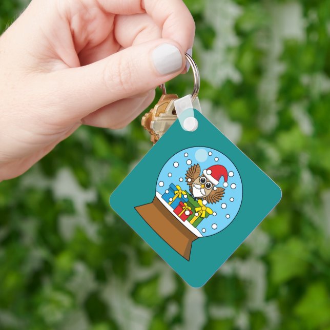 Llavero Globe de nieve con búho de Santa Claus (Mano)