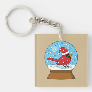 Llavero Globe de nieve con cardenal rojo curado