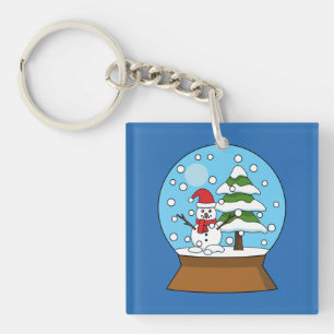 Llavero Globe de nieve con muñeco de nieve y árbol de pino