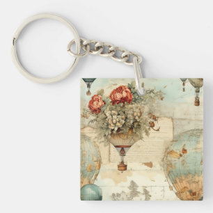 Llavero Globo de aire caliente de época en un paisaje sere