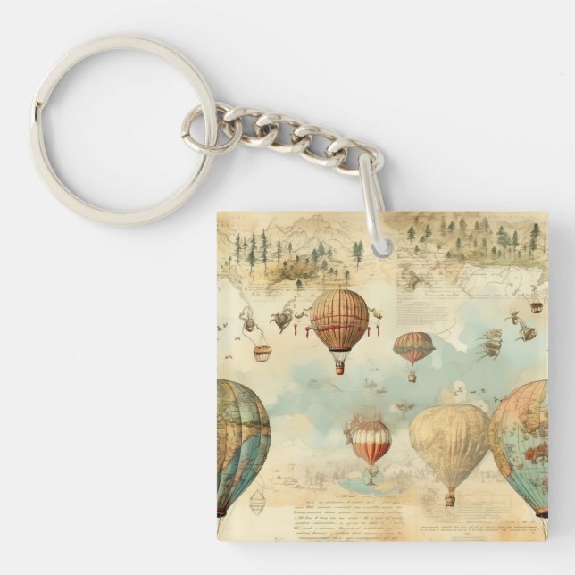 Llavero Globo de aire caliente de época en un paisaje sere (Frente)