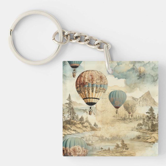 Llavero Globo de aire caliente de época en un paisaje sere (Frente)