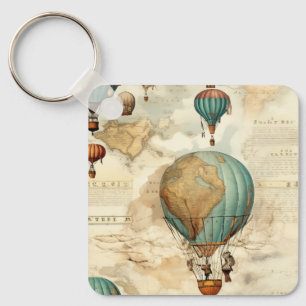 Llavero Globo de aire caliente de época en un paisaje sere