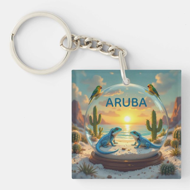 Llavero Globo de la puesta del sol de Aruba Dushi (Frente)
