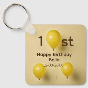 Llavero Globos amarillos cumpleaños 1er nombre fecha texto