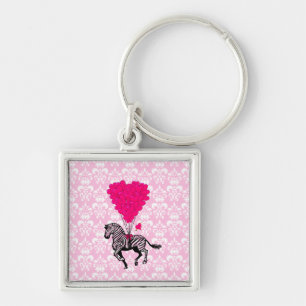 Llavero Globos vintage de cebra y corazones rosados