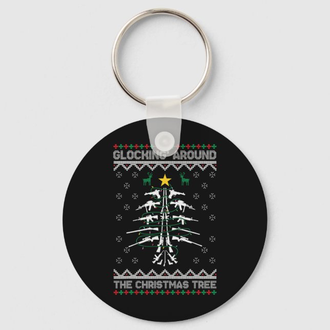 Llavero Glocking Alrededor Del Árbol De Navidad Suéter Feo (Anverso)